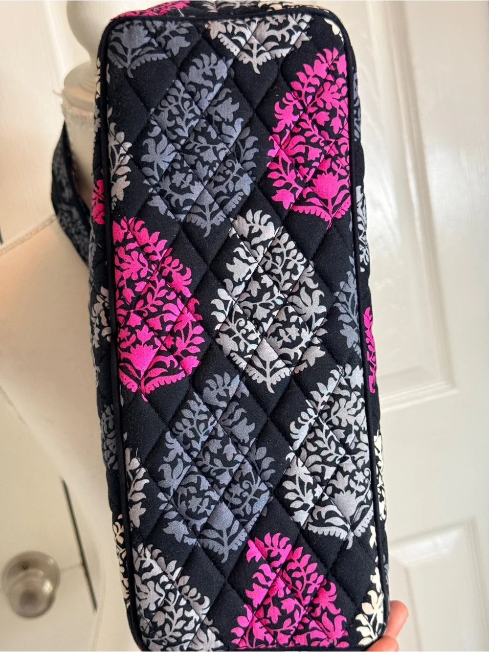 Vera Bradley Tote Shoulder Bag Northern Lights Black Pink Leaf Print Cotton